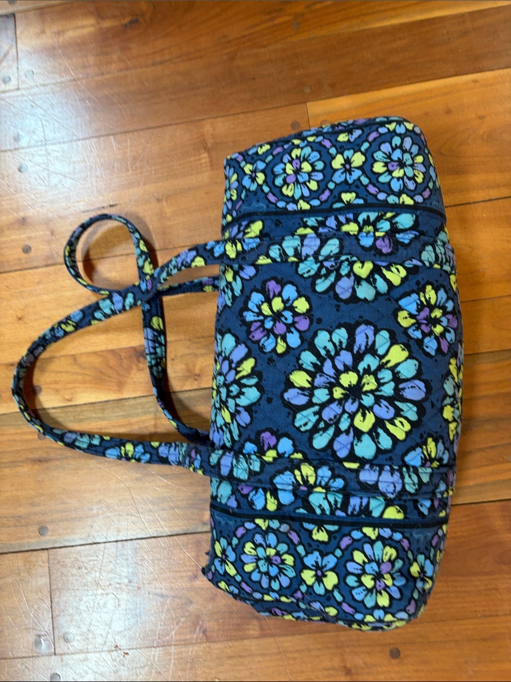Vera Bradley Navy Quilted Floral Duffel Weekender Bag - Picture 3 of 13